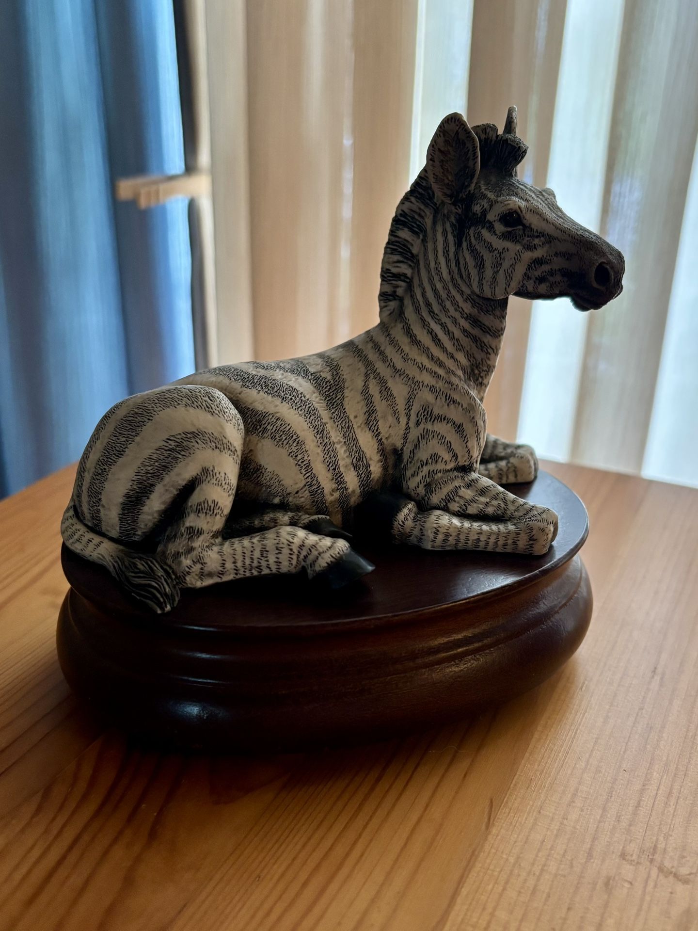 Lefton Zebra Music Box Cherry Wood Base