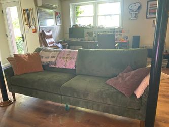 68" (89'' from end to end) Loveseat Sofa, Small Couch, Green Corduroy - $80 (Hadley)