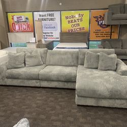 Super Soft Grey Corduroy Sectional Couch 