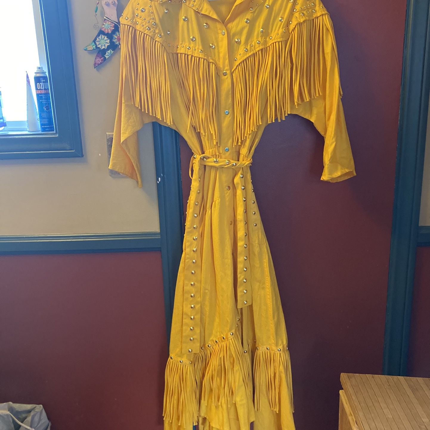 Vintage Varda Garfinkle Western Fringe Yellow Dress, Size Medium 