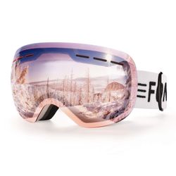 FONHCOO Ski Goggles For Men Women,Anti-Fog OTG Snow Snowboard Glasses With Detachable Lens For Skiing Skating,UV Protection Anti-Glare Pink