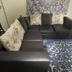 Brown Leather L-Shaped Sectional Sofa