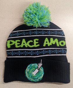 Rick And Morty Peace Among Worlds Adult Swim Bioworld Black Pom Beanie Hat 