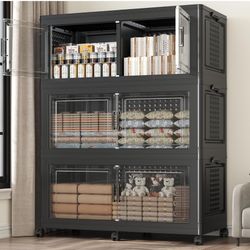 150GAL Extra Large Storage Bins with Lid, 600Qt Stackable Closet Organizers and Drawers, Collapsible Storage Bins with Wheels, Folding Containers for 