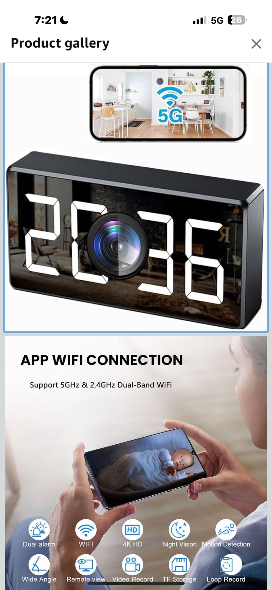 Clock Camera 5G 4K HD Wireless Camera WiFi Nanny Cam for Home Indoor Security with Motion Detection and Night Vision【Upgraded】