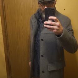Cole HAAN Grey Wool Collared Coat