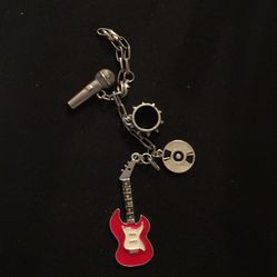 Guitar Charm with microphone and Record can be used to hang on car mirror or used as Keychain.