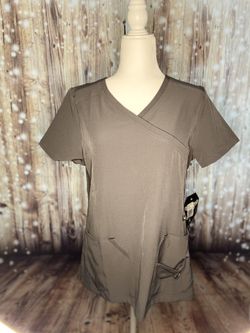 Material Girl SuperFlex Mock-Wrap Scrubs Top