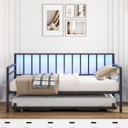 Eldra Twin Size Daybed with Trundle, LED and USB Charging Station