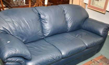 Blue leather factory 8' sofa