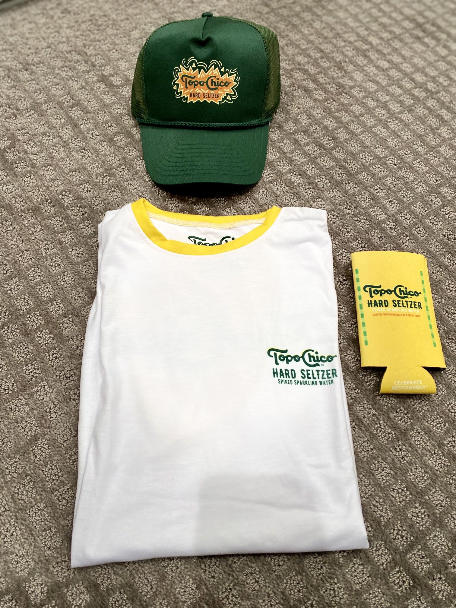 Topo Chico Shirt (M), Seltzer Coozie, Trucker Hat & Sunglasses