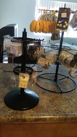 2 jewelry display stands with jewelry and accessories $60