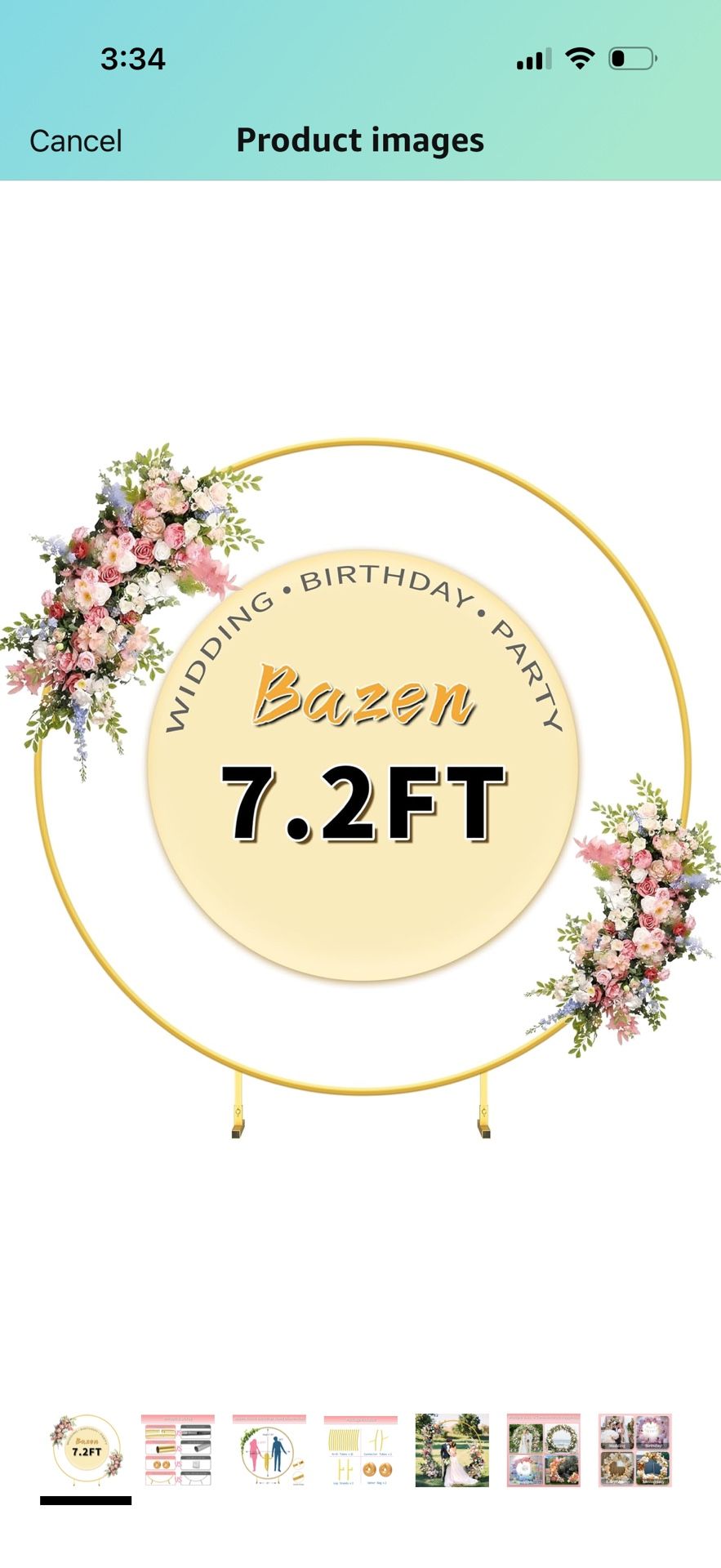 7 FRound Backdrop Stand Gold - Circle Balloon Arch Kit Frame Wedding Balloon Arch Kit with Stand Base Flower Ring Arch for Ceremony Birthday Party Bab