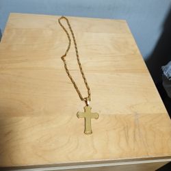 Stainless Steel Gold Chain With Cross 