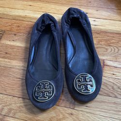 Tory Burch Brown Suede Flats With Logo
