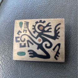 Aztec Silver Pin Ónix ,vintage 925,,Mexico -silver