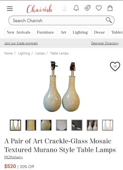 Art Crackle-Glass Mosaic Textured Murano Style Table Lamps