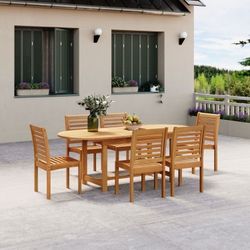 BRAND NEW 7 Pieces Extendable Oval Dining Set 100% FSC Certified Solid Wood, Ideal Furniture Set For Outdoor And patio
