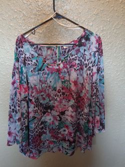 Jennifer Lopez Floral & Leopard Print Blouse 2xl