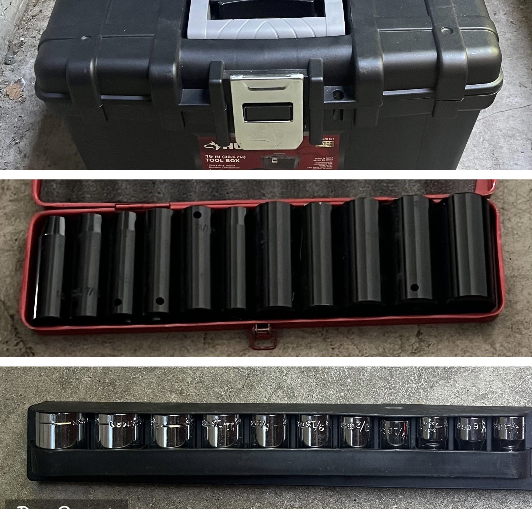Husky 16" Tool Box with TWO Socket Sets (NEW Craftsman & Impact) - Both SAE