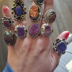 Druzy Crystal Rings And Gems In .925 Silver. 