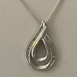 Sterling Silver Diamond Accent Teardrop Pendant Necklace ~18"