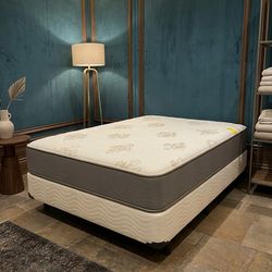 New full mattress and box spring 2 pc bed frame is not included