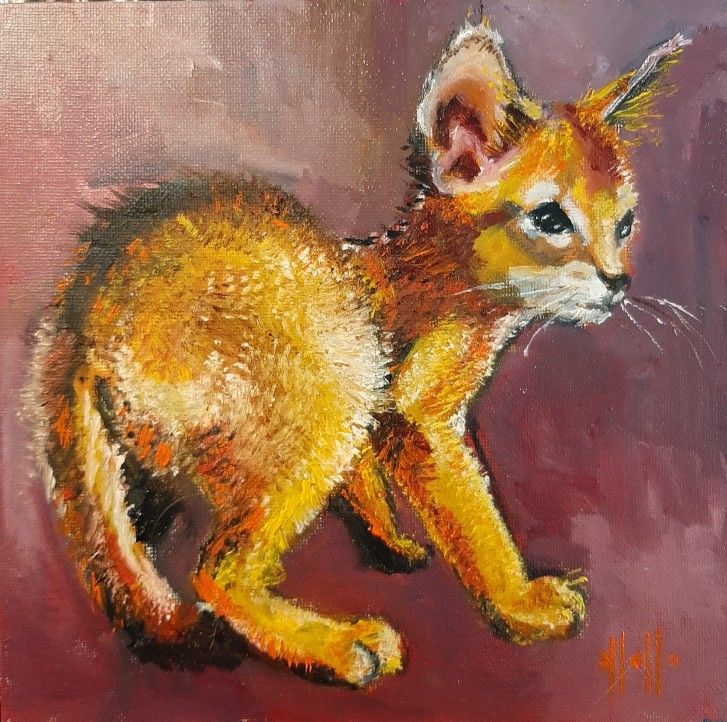 Original Oil Cat Painting Abyssinian Kitten Kitty Catlady