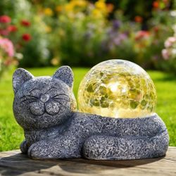 Solar Cat Garden Statue
