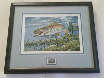Pennsylvania 1993 Trout/salmon print by Roger Cruwys.