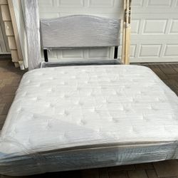 Practically NEW Queen Mattress, Box and frame with under bed storage drawers