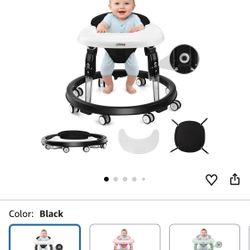 Baby Walker with Wheels, One-Touch Folding Portable Baby Walkers with Height Adjustment, Large Dinner Plate and Brake, Walker for Baby Boy Girls 6-18 