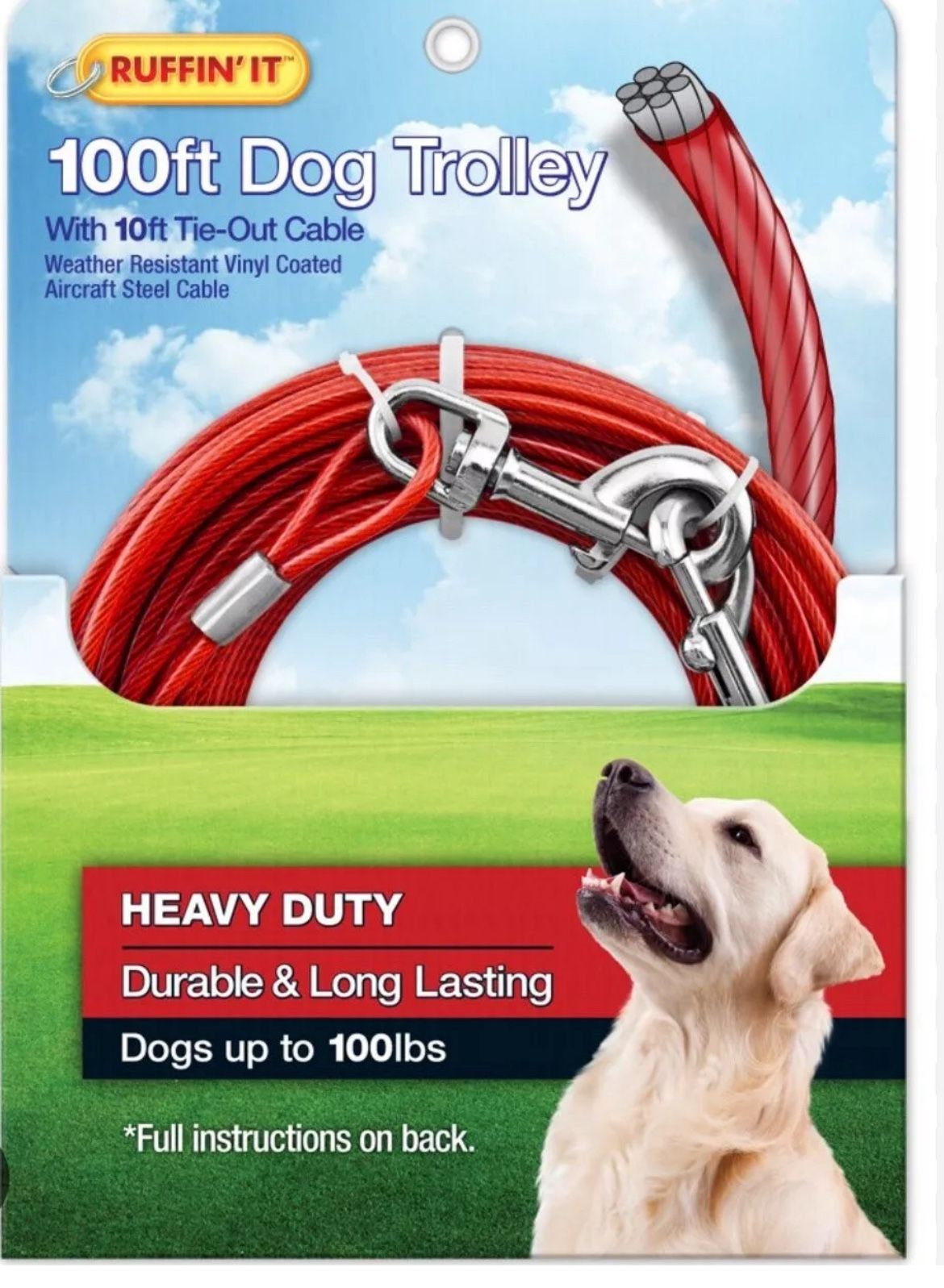 Heavy Duty Dog Tie Out Cable Chew Proof Long Dog Leash For 100LB Dog 100ft