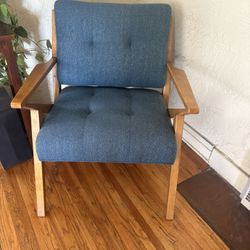 Mid Century Modern Accent Chair – Solid Wood, Blue Teal – Like New