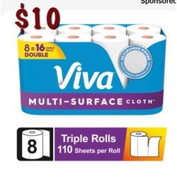 Viva Multi-Surface Cloth Paper Towels 8 Double Rolls