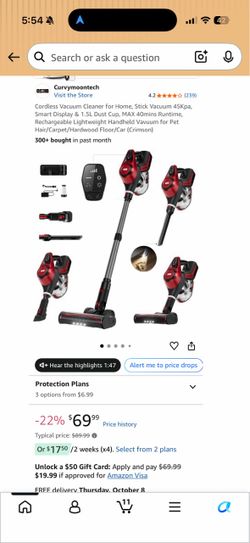 Cordless Vacuum Cleaner for Home, Stick Vacuum 45Kpa, Smart Display & 1.5L Dust Cup, MAX 40mins Runtime, Rechargeable Lightweight Handheld Vavuum for 