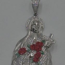 STERLING SILVER VIRGIN MARY PENDANT 19.2 GRAMS WITH CZs 880771-2