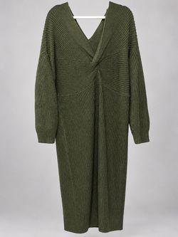 Olive Green Chunky Knit Midi Sweater Dress