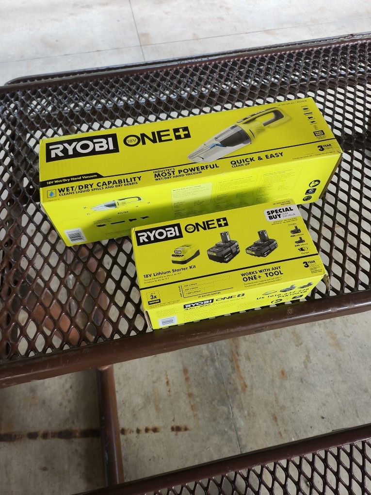 Ryobi One + Wet /dry Hand Vacuum & 2 Batteries And Charger