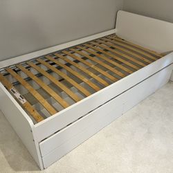 REDUCED PRICE IKEA White Bed Twin Frame With Pull Out Bed + Storage