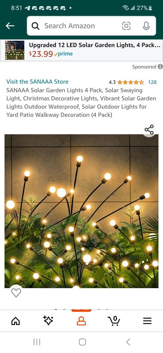 Solar Garden Lights 4 Pack, Solar Swaying Light, Christmas Decorative Lights