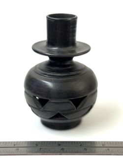 Vintage Lama Oaxaca Mexican Black Carved Pottery Vase