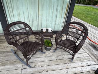 Wicker Outdoor Patio Set of Two Chairs with Coffee Table