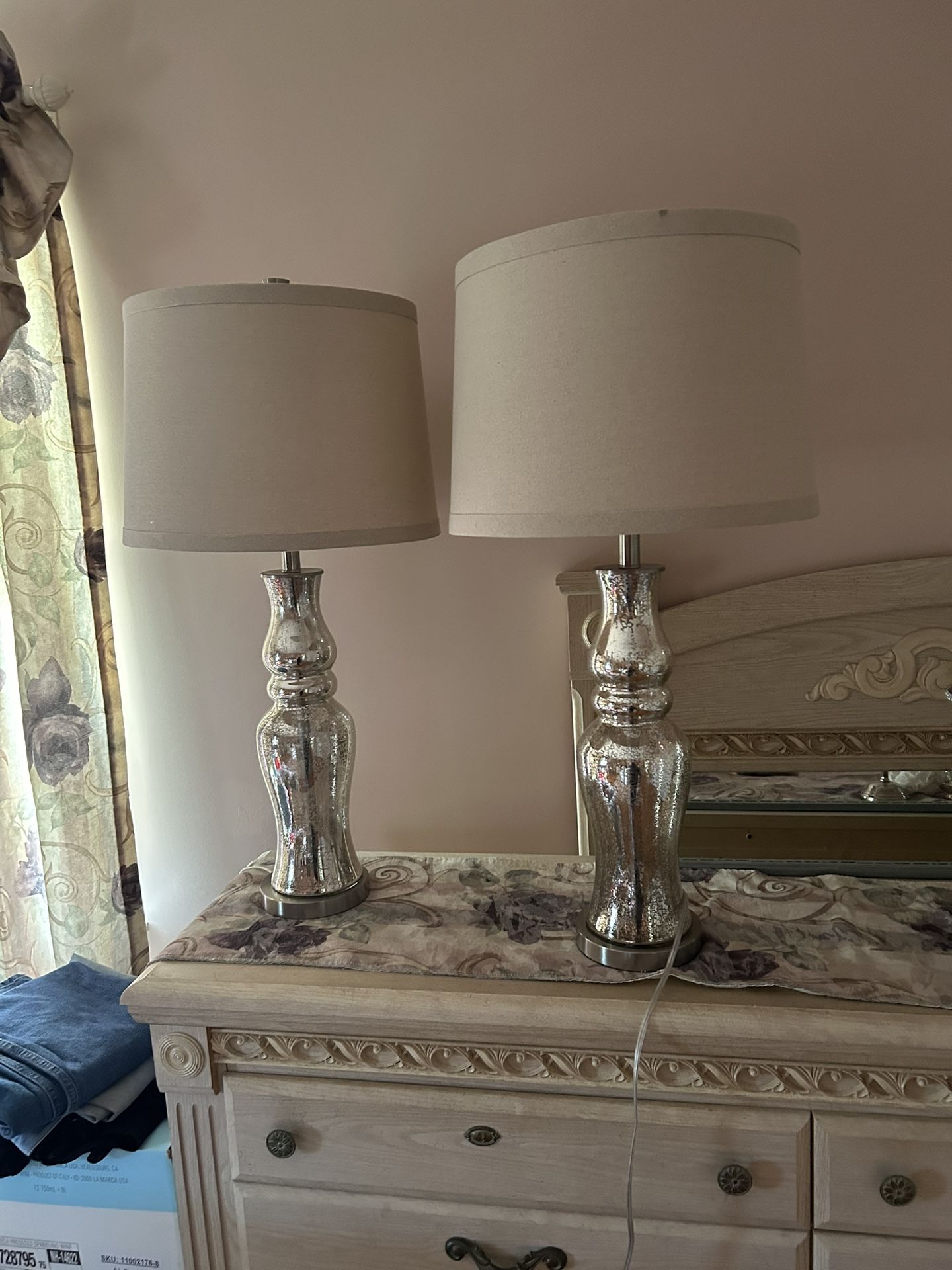 Set Of 2. 33 Inch’s tall. Mercury Glass Lamps