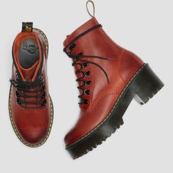 Dr. Martens Wyoming Leona Brick Red Lace Up Heeled Boot Women’s 7