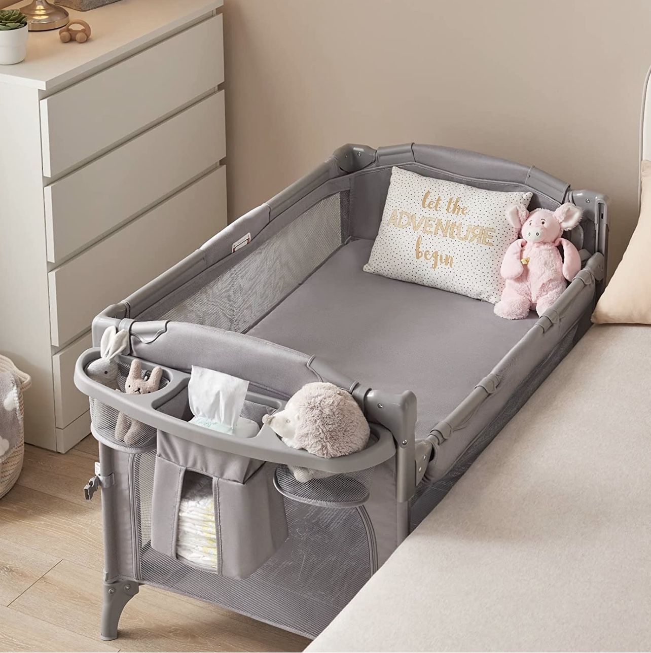 Beka Baby 4 in 1 Bassinet Bedside Sleeper, Baby Bedside Crib 4 Functions, Bedside Bassinet Crib Sleeper, Playard, Changing Table, Baby Bassinet for Ne