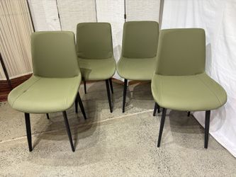Modern Olive Green Leather Dining Chairs (Set of 4)