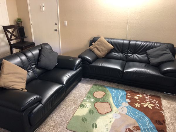 Black Leather Sofa 3 2 With Cushions For In Monte Vista Ca Offerup