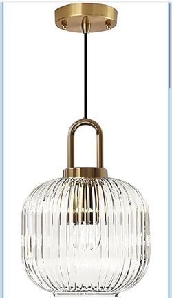 Clear Glass Pendent Light W/Brass Gold Base