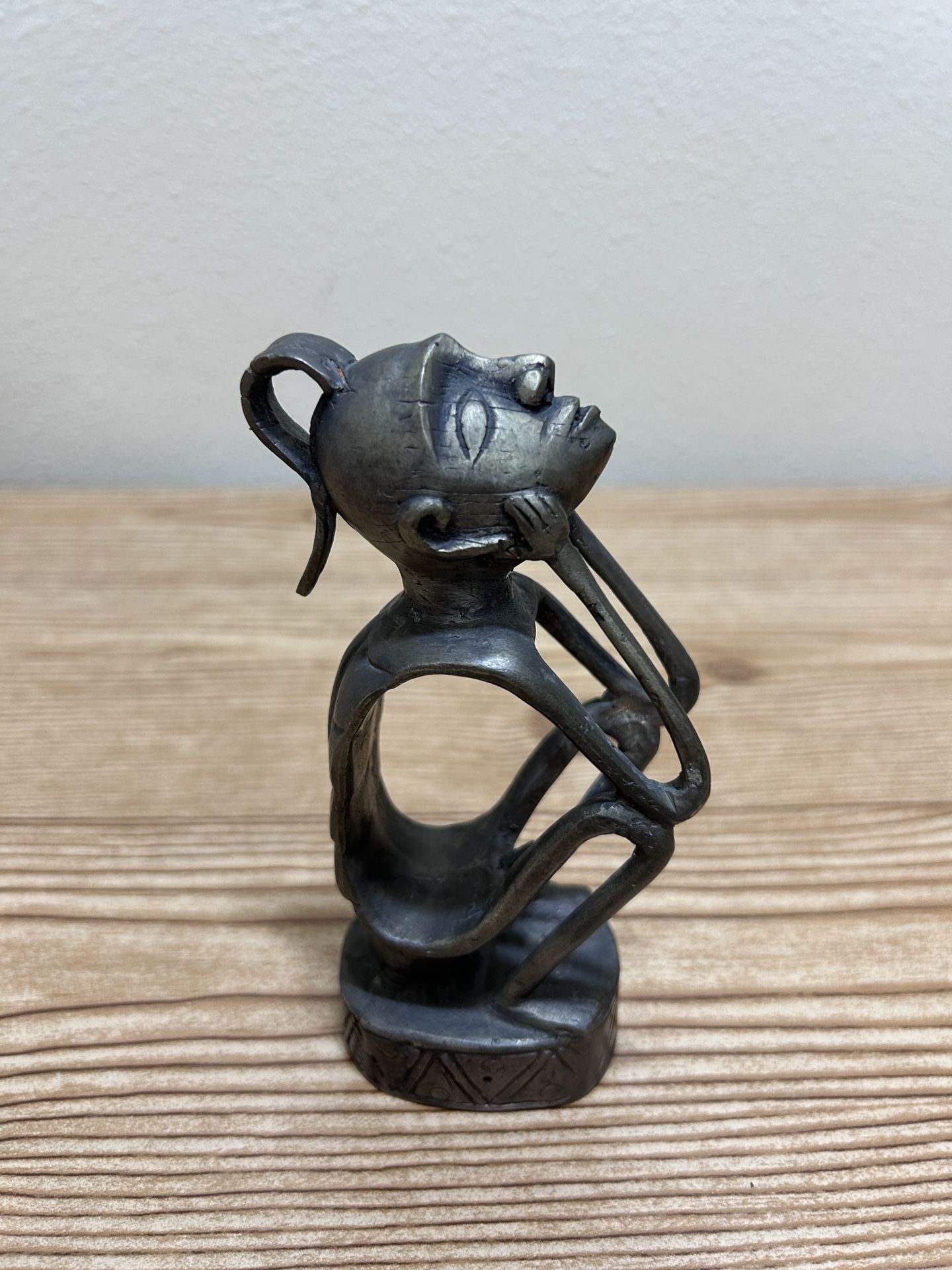 Vintage Brass African Thinker Figurine Abstract Seated Sculpture Pose Home Decor